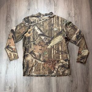 Russell Shirt Mens Large Brown Mossy Oak Camo Dri-Power 360 Mock Neck Hunting